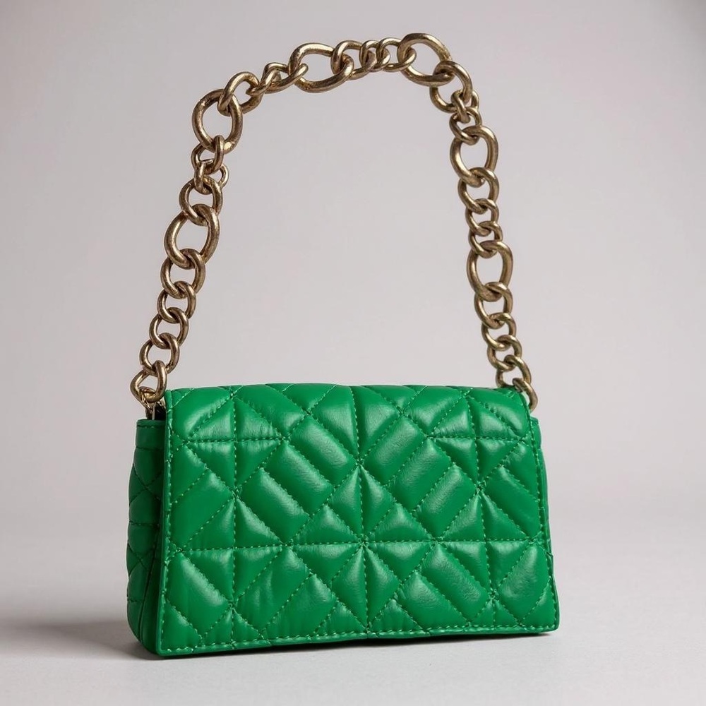 Green Geometric Quilted Chain Shoulder Bag